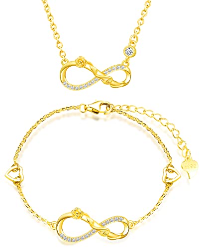 INFINIONLY Schmuck-Sets, Damen Mädchen Halskette Anhänger Armband, 925 silber Halskette Armband, Rose-Unendlichkeits symbol Schmuck-Sets, eingelegter Zirkon, einstellbare Kettenlänge, gold von INFINIONLY