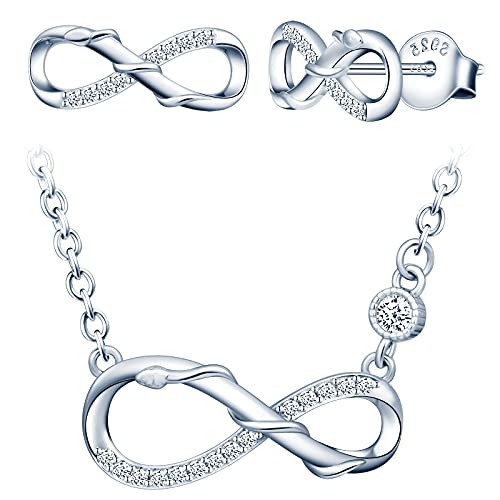 INFINIONLY Schmuck-Sets, Damen Mädchen Halskette Anhänger Ohrring, 925 silber Halskette Ohrring, Schlange-Unendlichkeits symbol Anhänger Ohrring, eingelegter Zirkon, einstellbare Kettenlänge von INFINIONLY