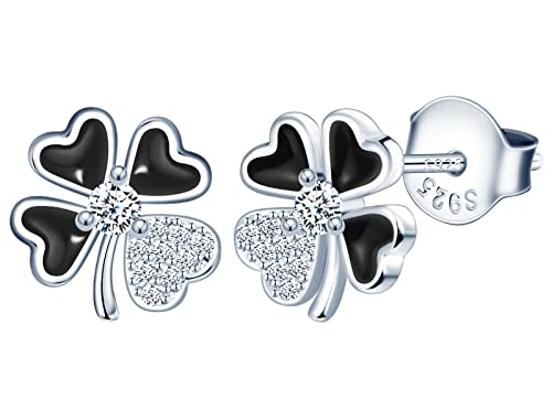 INFINIONLY Vierblättrige Kleeblatt Ohrringe, 925 Sterling Silber Ohrringe für Damen Mädchen, Zarte Vierblättriges Kleeblatt mit Zirkonia Ohrstecker, Hypoallergen Ohrschmuck von INFINIONLY