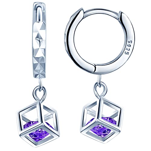 INFINIONLY Zartes Creolen Ohrringe, 925 Sterling Silber Ohrringe für Damen Mädchen, Schöner Rubik's Würfel mit blauen Zirkoniasteinen Creolen, Hypoallergen Ohrschmuck von INFINIONLY