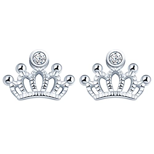 INFINIONLY Zartes Krone Diamant Ohrringe, 925 Sterling Silber Ohrringe für Damen Mädchen, Niedliche Krone mit Zirkonia Ohrstecker, Hypoallergen Ohrschmuck von INFINIONLY
