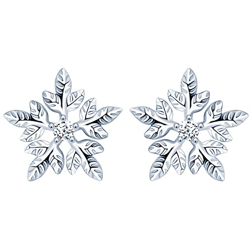 INFINIONLY Zartes Schneeflocke Ohrringe, 925 Sterling Silber Ohrringe für Damen Mädchen, Schöner Schneeflocke mit Zirkonia Ohrstecker, Hypoallergen Ohrschmuck von INFINIONLY