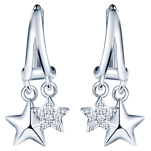 INFINIONLY Zartes Stern Creolen Ohrringe, 925 Sterling Silber Ohrringe für Damen Mädchen, Schöner Stern mit Zirkonia Creolen, Hypoallergen Ohrschmuck von INFINIONLY