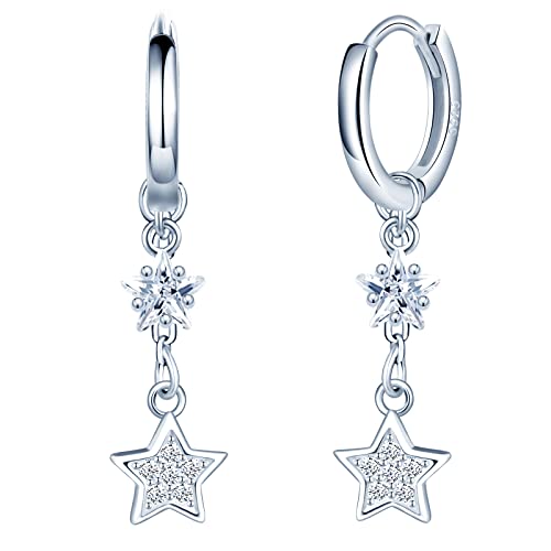 INFINIONLY Zartes Stern Creolen Ohrringe, 925 Sterling Silber Ohrringe für Damen Mädchen, Schöner Stern mit Zirkonia Ohrhänger, Hypoallergen Ohrschmuck von INFINIONLY