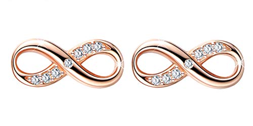 Modisch Unendlichkeitssymbol Damen Mädchen Infinity Ohrstecker, 925 Sterling Silber Zirkonia Ohrringe Ohrschmuck, Elegant Diamant Schmuck, Rosegold von INFINIONLY