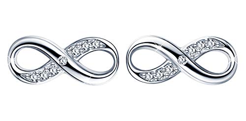 Modisch Unendlichkeitssymbol Damen Mädchen Infinity Ohrstecker, 925 Sterling Silber Zirkonia Ohrringe Ohrschmuck, Elegant Diamant Schmuck, Silber von INFINIONLY