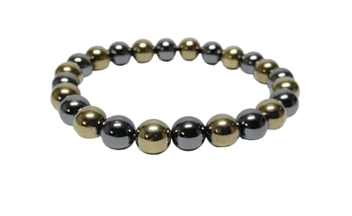 Armband aus natürlichen goldenen und grauen Hämatitperlen der AAA-Klasse, 10 mm, Edelstein, dehnbares Armband | 7–7,5 Zoll Länge | Unisex-Armband | Armband aus runden Perlen | Männer/Frauen von INFINITY GEMS