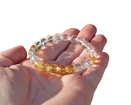 INFINITY GEMS Armband aus natürlichen AAA-Citrin- und Bergkristallperlen, 12 mm, Edelstein-Stretcharmband | 7–7,5 Zoll Länge | Unisex-Armband | Armband aus runden Perlen | Männer/Frauen von INFINITY GEMS