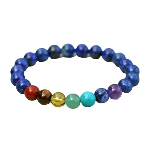 INFINITY GEMS Armband aus natürlichen AAA-Lapislazuli-Perlen mit 7 Chakra-Perlen, 12 mm, Edelstein, dehnbares Armband | 7–7,5 Zoll Länge | Unisex-Armband | Armband mit runden Perlen | Männer/Frauen von INFINITY GEMS