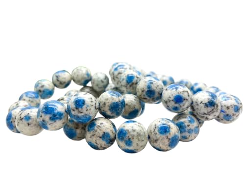 INFINITY GEMS Armband aus natürlichen AAA-blau-weißen K2-Jaspis-Perlen, 10 mm, Edelstein, dehnbares Armband | 7–7,5 Zoll Länge | Unisex-Armband | Armband aus runden Perlen | Männer/Frauen von INFINITY GEMS