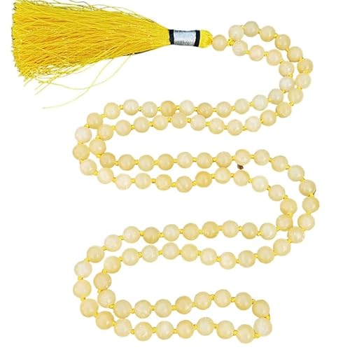 INFINITY GEMS Natürliche 108 Mala-Halskette aus gelbem AAA-Calcit | 108 Gebets-Mala-Halskette mit 10 mm Perlen | Handgeknüpftes Mala-Armband | Japa Mala | Runde Perlen | Meditationsquaste von INFINITY GEMS