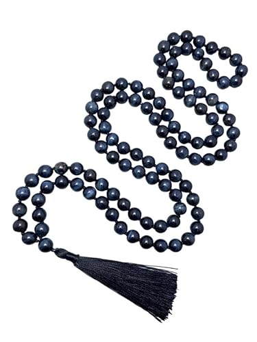 INFINITY GEMS Natürliche AAA Blue Hawk es Tiger Eye Mala Perlen Halskette 108 Mala Gebet 10mm geknotet Energieschutz Heilung Meditation Quaste Japa Mala von INFINITY GEMS