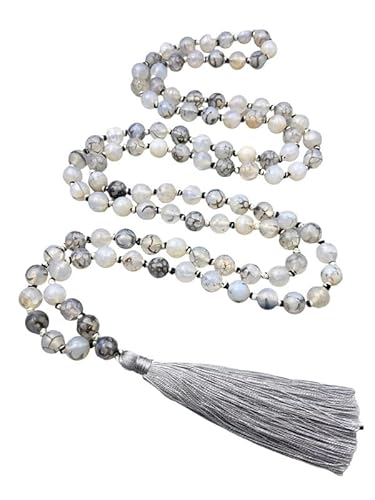 INFINITY GEMS Natürliche AAA Drachenader Achat 108 Perlen Mala Halskette 6mm geknotet Erdung Heilung Quaste spiritueller Schutz Meditation Gleichgewicht seelische Gesundheit Japa Mala von INFINITY GEMS