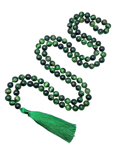 INFINITY GEMS Natürliche AAA Grüne Tigerauge Mala Perlen Halskette 108 Mala Gebet 6mm geknotete Halskette Energieschutz Gleichgewicht Heilung Meditation Quaste Japa Mala von INFINITY GEMS