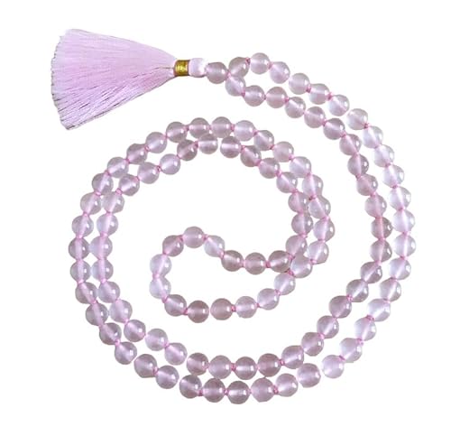 INFINITY GEMS Natürliche AAA Rosenquarz 108 Mala Halskette | 108 Gebetsperlen Mala Halskette | Handgeknüpftes Mala Armband | Japa Mala | 6mm runde Perlen | Meditationsquaste von INFINITY GEMS