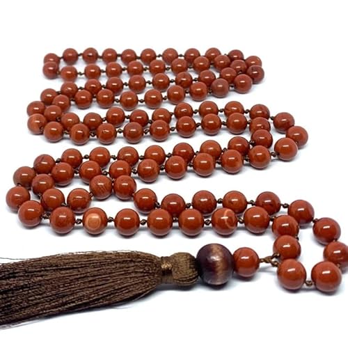 INFINITY GEMS Natürliche AAA-Rotjaspis-108-Mala-Halskette | 108 Gebets-Mala-Halskette mit 10 mm Perlen | Handgeknüpftes Mala-Armband | Japa Mala | Runde Perlen | Meditationsquaste von INFINITY GEMS