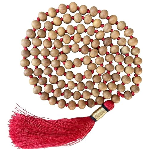 INFINITY GEMS Natürliche AAA-Sandelholz-108-Mala-Halskette | 108 Gebets-Mala-Halskette mit 10 mm Perlen | Handgeknüpftes Mala-Armband | Japa Mala | Runde Perlen | Meditationsquaste von INFINITY GEMS