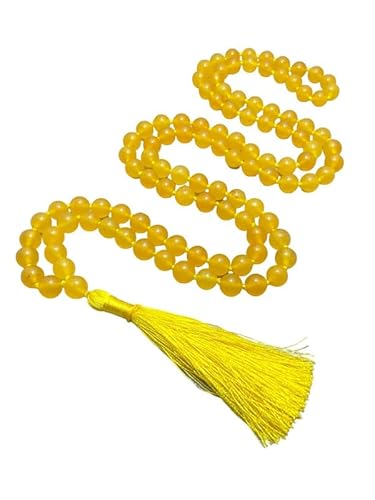 INFINITY GEMS Natürliche AAA gelbe Jade Mala Perlen Halskette 108 Mala Gebet geknotet Energie Schutz Balance Halskette Heilung Meditation Quaste Japa Mala von INFINITY GEMS