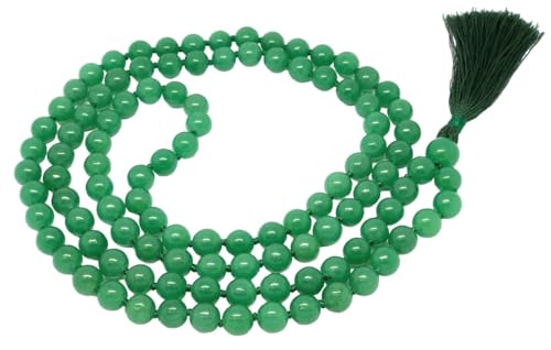 INFINITY GEMS Natürliche AAA hellgrüne Jade 108 Mala Halskette| Mala|108 Gebetsperlen Mala Halskette| Handgeknüpftes Mala-Armband | Japa Mala| 8mm runde Perlen| Meditationsquaste von INFINITY GEMS