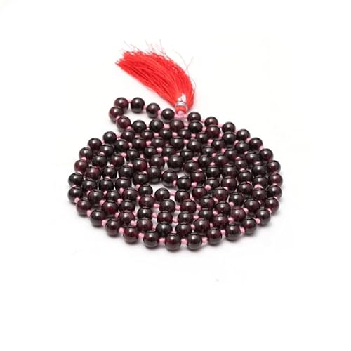 INFINITY GEMS Natürliche AAA-rote Granat-108-Mala-Halskette | Mala | 108 Gebets-Mala mit 10 mm Perlen | Handgeknüpfte Mala | Japa Mala | Runde Perlen | Meditationsquaste von INFINITY GEMS