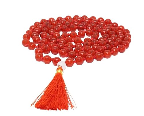 INFINITY GEMS Natürliche AAA-rote Karneol-108-Mala-Halskette | 108 Gebets-Mala-Halskette mit 10 mm Perlen | Handgeknüpftes Mala-Armband | Japa Mala | Runde Perlen | Meditationsquaste von INFINITY GEMS