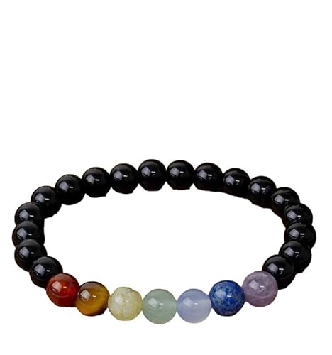 INFINITY GEMS Natürlicher AAA-Schwarzer Onyx 7 Chakra 8 mm Edelstein Stretch-Armband | 7-7,5 Zoll Länge | Unisex-Armband | Armband mit runden Perlen | Männer/Frauen von INFINITY GEMS