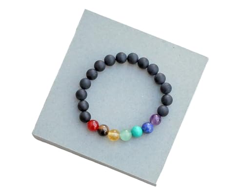 INFINITY GEMS Natürlicher AAA-matter schwarzer Onyx, 7 Chakra, 4 mm, Edelstein, dehnbares Armband | 7–7,5 Zoll Länge | Unisex-Armband | Armband mit runden Perlen | Männer/Frauen von INFINITY GEMS