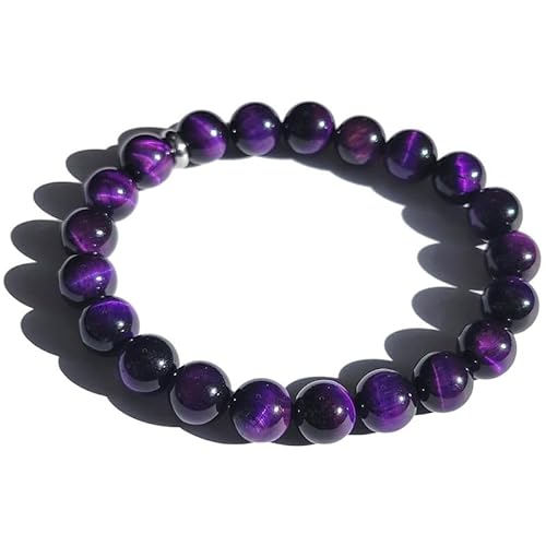 INFINITY GEMS Natürliches, AAA-Tigerauge-Edelsteinarmband in Lila | 7–7,5 Zoll Länge | Unisex-Armband | 12 mm Armband mit runden Perlen | Männer/Frauen von INFINITY GEMS