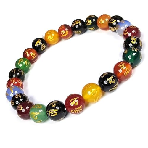 INFINITY GEMS Natürliches, mehrfarbiges Om Mani Padme Hum-Armband mit 6 mm Edelsteinen und Stretch-Passform | 7–7,5 Zoll Länge | Unisex-Armband | Armband mit runden Perlen | Männer/Frauen von INFINITY GEMS