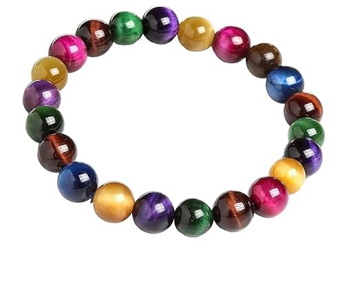 INFINITY GEMS Natürliches, mehrfarbiges Tigerauge-Edelsteinarmband mit Stretch-Passform, AAA-Qualität | 7–7,5 Zoll Länge | Unisex-Armband | 12 mm Armband mit runden Perlen | Männer/Frauen von INFINITY GEMS