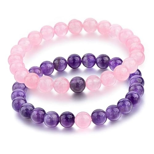 INFINITY GEMS Natürliches AAA-Amethyst-Rosenquarz-Armband, 12 mm, Edelstein-Stretcharmband | 7–7,5 Zoll Länge | Unisex-Armband | Armband mit runden Perlen | Männer/Frauen von INFINITY GEMS