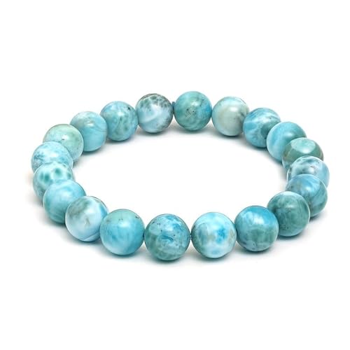 INFINITY GEMS Natürliches AAA-Armband aus dominikanischem Larimar, 4 mm, Edelstein, dehnbares Armband | 7–7,5 Zoll Länge | Unisex-Armband | Armband mit runden Perlen | Männer/Frauen von INFINITY GEMS