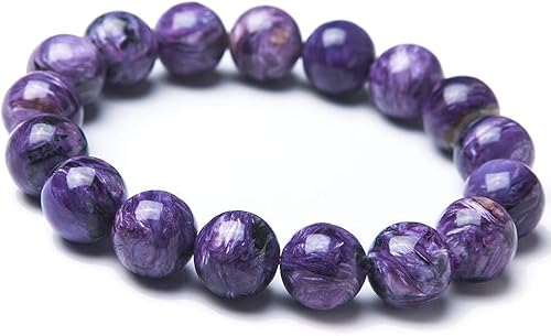 INFINITY GEMS Natürliches AAA-Armband aus echtem russischem Charoit, 6 mm, Edelstein, dehnbares Armband | 7–7,5 Zoll Länge | Unisex-Armband | Armband mit runden Perlen | Männer/Frauen von INFINITY GEMS