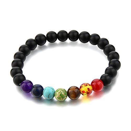 INFINITY GEMS Natürliches AAA-Armband aus schwarzem Onyx mit 7 Chakras, 12 mm Edelstein, Stretch-Armband | 7–7,5 Zoll Länge | Unisex-Armband | Armband mit runden Perlen | Männer/Frauen von INFINITY GEMS