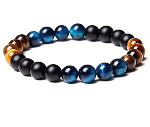 INFINITY GEMS Natürliches AAA-Armband mit blauem und braunem Tigerauge-Edelstein und Stretch-Passform | 7–7,5 Zoll Länge | Unisex-Armband | Armband mit 6 mm runden Perlen | Männer/Frauen von INFINITY GEMS