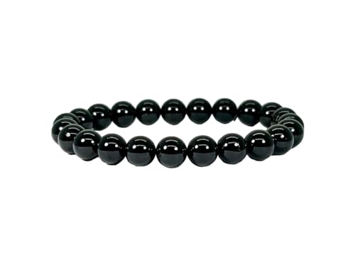 INFINITY GEMS Natürliches AAA-Armband mit schwarzem Turmalin, 8 mm, Edelstein-Stretcharmband | 7–7,5 Zoll Länge | Unisex-Armband | Armband mit runden Perlen | Männer/Frauen von INFINITY GEMS