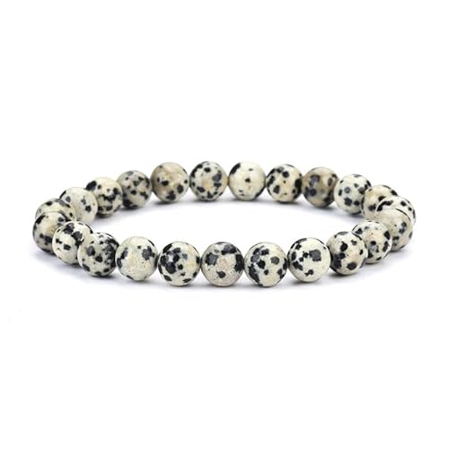INFINITY GEMS Natürliches AAA-Dalmatiner-Jaspis-Edelsteinarmband mit 6 mm Stretch-Passform | 7–7,5 Zoll Länge | Unisex-Armband | Armband mit runden Perlen | Männer/Frauen von INFINITY GEMS