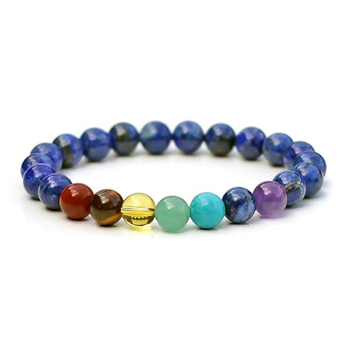 INFINITY GEMS Natürliches AAA-Lapislazuli-7-Chakra-Armband, 10 mm Edelstein, Stretch-Armband | 7–7,5 Zoll Länge | Unisex-Armband | Armband mit runden Perlen | Männer/Frauen von INFINITY GEMS