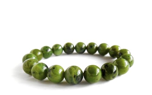 INFINITY GEMS Natürliches AAA-Nephrit-Jade-Armband aus kanadischem Nephrit, 10 mm, Edelstein, dehnbar | 7–7,5 Zoll Länge | Unisex-Armband | Armband mit runden Perlen | Männer/Frauen von INFINITY GEMS