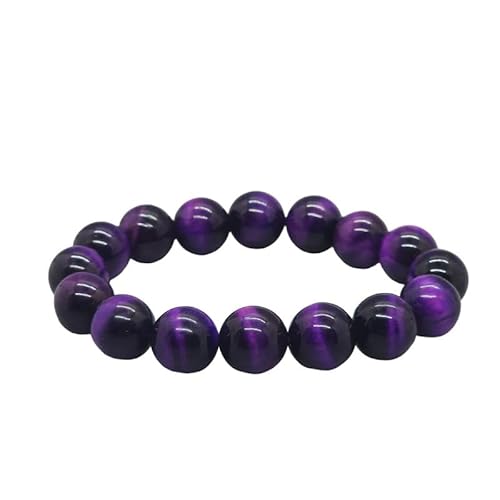 INFINITY GEMS Natürliches AAA-Tigerauge in Lila, 10 mm, dehnbares Armband mit Edelstein | 7–7,5 Zoll Länge | Unisex-Armband | Armband mit runden Perlen | Männer/Frauen von INFINITY GEMS