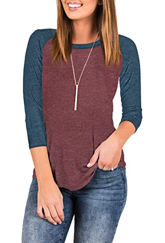 INFITTY Damen 3/4 Ärmel Raglan Streifen T-Shirt Baseball Tunika Tops Bluse, 1 marineblaue Ärmel, Klein von INFITTY