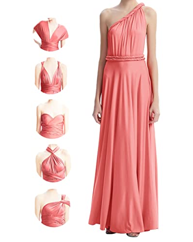 INFIWING Infinity Kleid mit Bandeau Brautjungfernkleider, Lang Übergröße Wickelkleid Damen, Multiway Kleid Hochzeitsgäste Trauzeugin Kleid Abendkleid(Einheitsgröße, Korallenrosa) von INFIWING