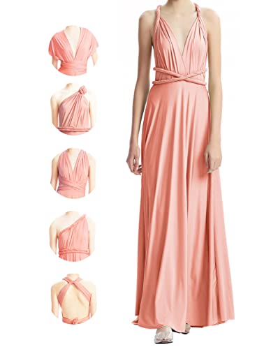INFIWING Infinity Kleid mit Bandeau Brautjungfernkleider, Lang Übergröße Wickelkleid Damen, Multiway Kleid Hochzeitsgäste Trauzeugin Kleid Abendkleid(Einheitsgröße, Pfirsichkaralle) von INFIWING