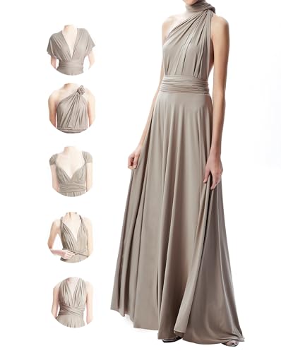 Unendlichkeitskleid für Damen, Brautjungfern, Hochzeitsgäste, Übergröße, Wickelkleid, lang, Maxi, wandelbar, vielseitig tragbar, Taupe, Einheitsgröße von INFIWING