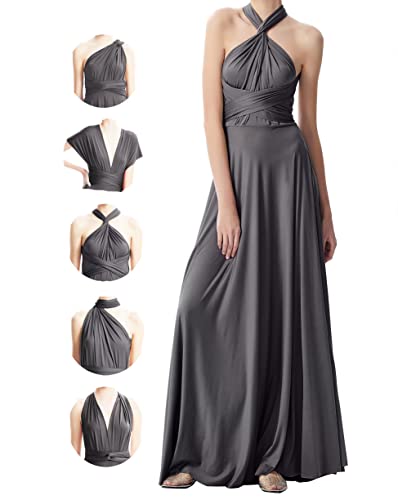 INFIWING Infinity Kleid mit Bandeau Brautjungfernkleider, Lang Übergröße Wickelkleid Damen, Multiway Kleid Hochzeitsgäste Trauzeugin Kleid Abendkleid(Einheitsgröße, Charcoal Grey) von INFIWING