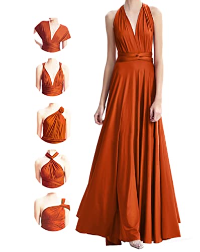 INFIWING Infinity Kleid mit Bandeau Brautjungfernkleider, Lang Übergröße Wickelkleid Damen, Multiway Kleid Hochzeitsgäste Trauzeugin Abendkleid(Einheitsgröße, Gebranntes Orange) von INFIWING