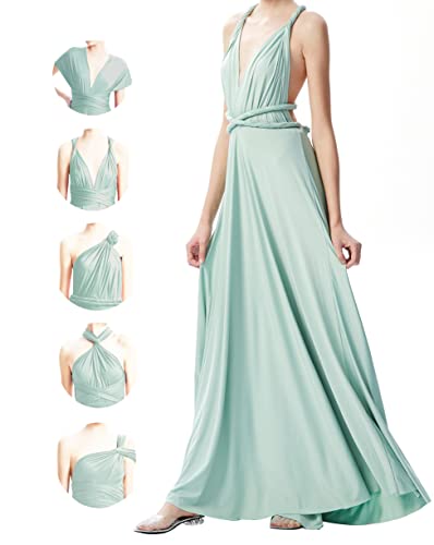 INFIWING Infinity Kleid mit Bandeau Brautjungfernkleider, Lang Übergröße Wickelkleid Damen, Multiway Kleid Hochzeitsgäste Trauzeugin Kleid Abendkleid(Einheitsgröße, Salbei) von INFIWING