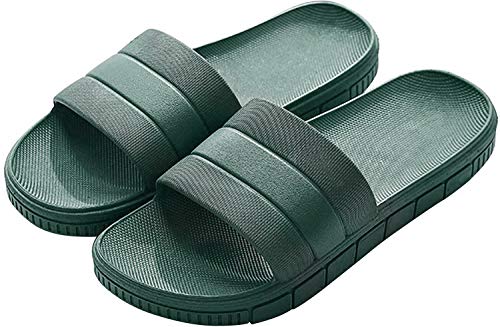 Herren Damen Badelatschen Streifen Hausschuhe Indoor-Haus Anti-Rutsch Dusche Badeschuhe Badeschlappen Rutschfest Pantoffeln Home Slippers Damen Plastik Schuhe Sandaeln Gr. 36/37 EU Dunkelgrün von INFLATION