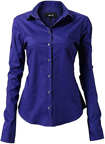 INFLATION Damen Hemd mit Knöpfen Bluse Langarmshirt Figurbetonte Hemdbluse Business Oberteil Arbeithemden Blau 41/12 von INFLATION