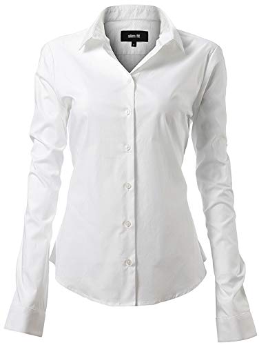 INFLATION Damen Hemd mit Knöpfen Bluse Langarmshirt Figurbetonte Hemdbluse Business Oberteil Arbeithemden Weiß 39/8 von INFLATION